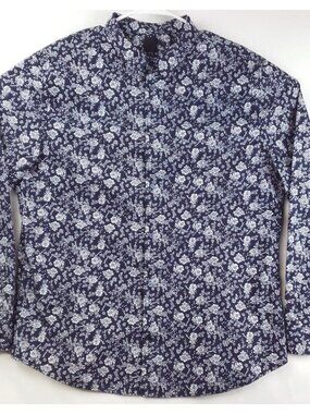 H&M Shirt Mens 2XL Blue White Floral Slim Fit Coupe Etroite Classic Button-Up